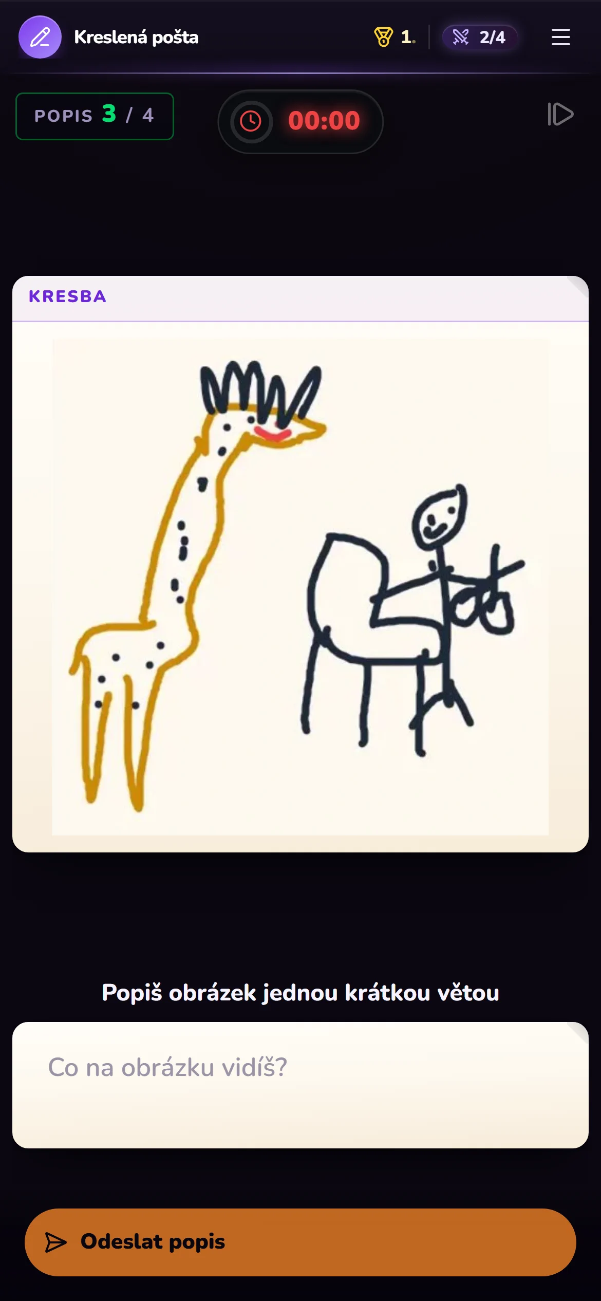 3. Další hráč vidí jen kresbu a napíše, co na ní podle něj je.