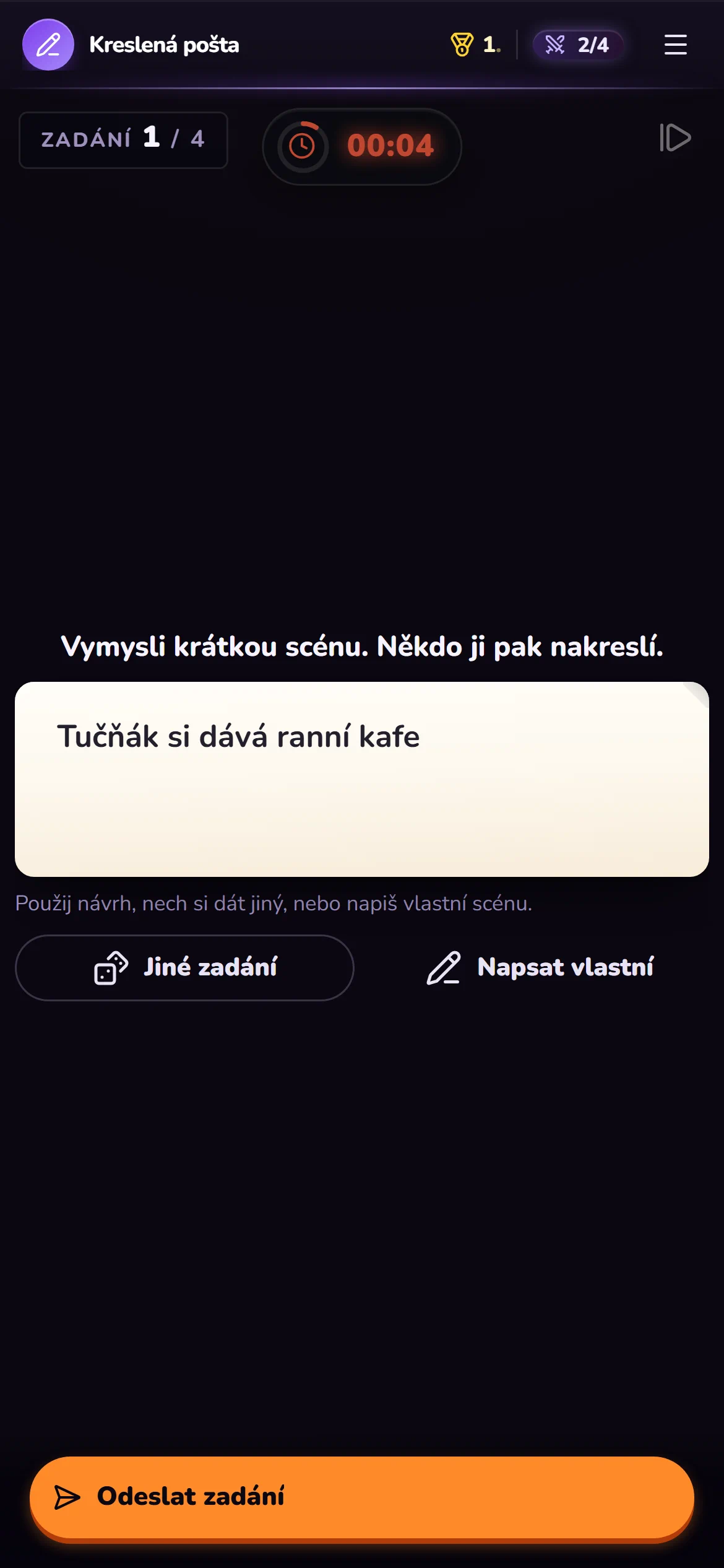 1. Napíšeš krátkou scénu — a pošleš ji dál. Kreslit ji bude někdo jiný.