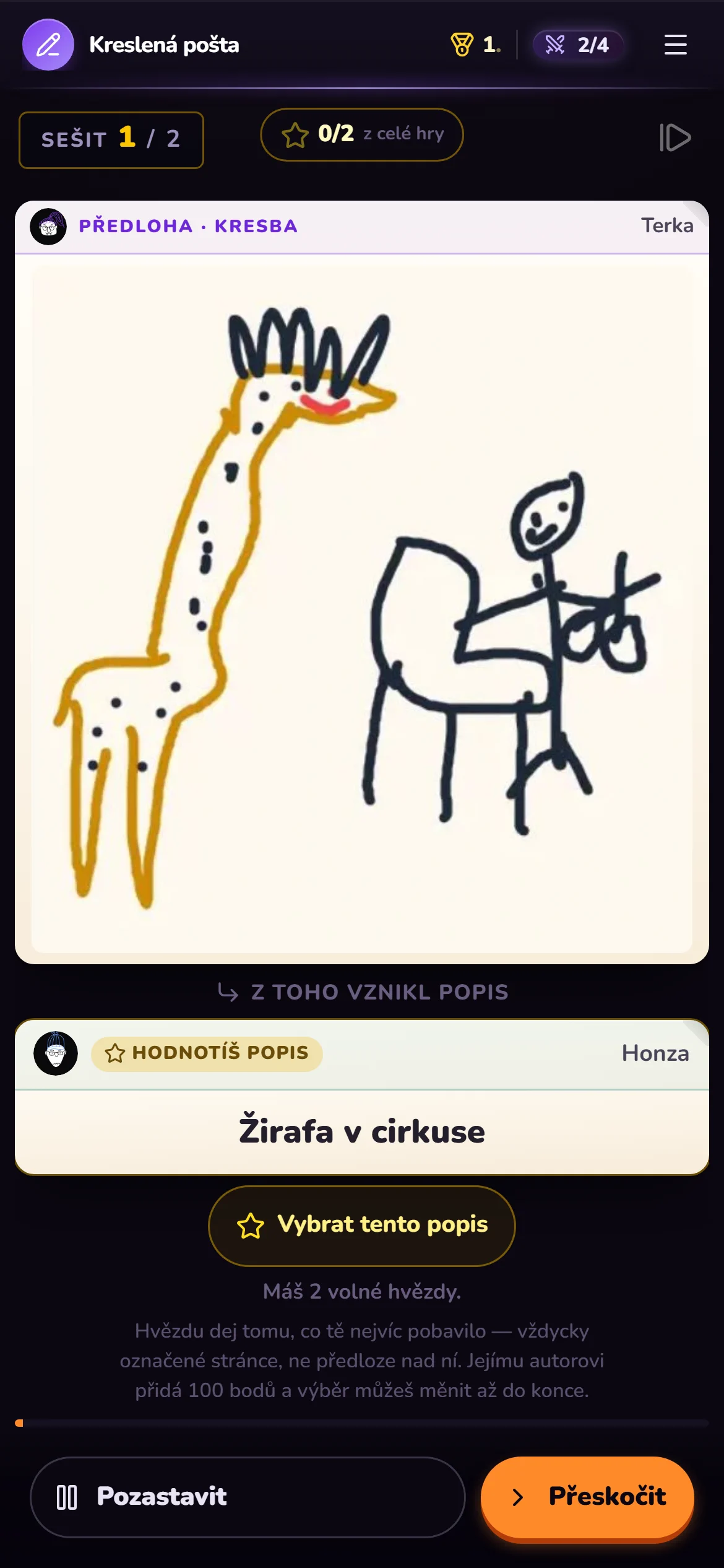 Ukázka hry Kreslená pošta na mobilu