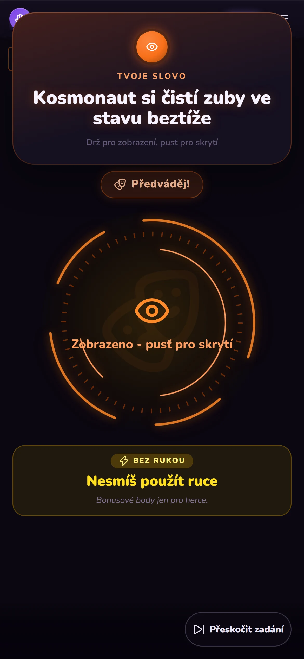 Ukázka hry Pantomima na mobilu