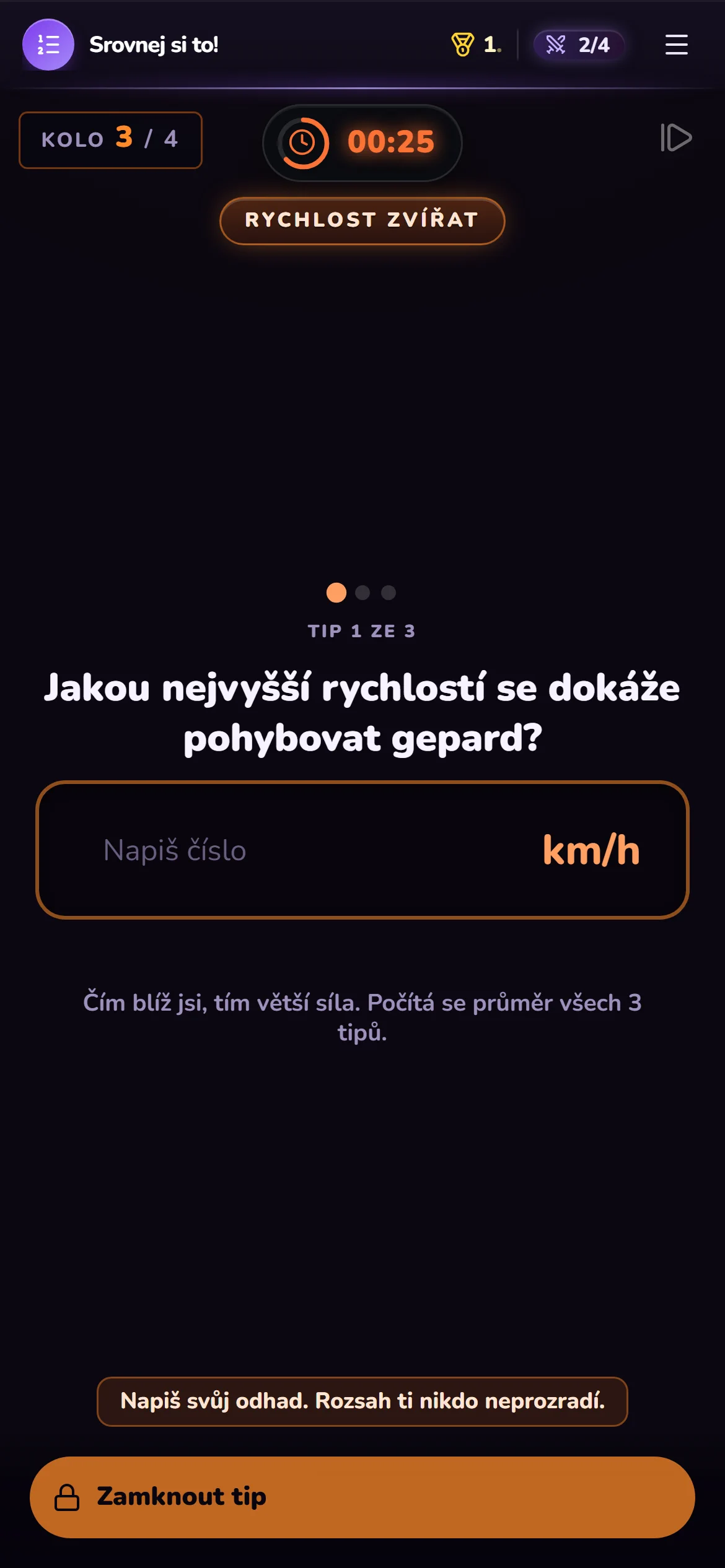 Odhadni: napiš číslo. Čím blíž, tím větší síla v bitvě.
