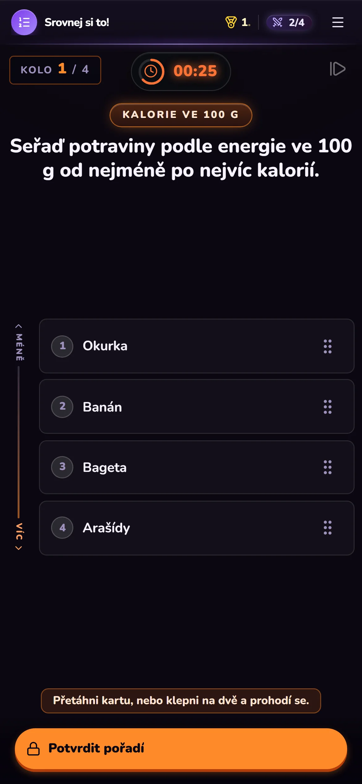 Do řady: seřaď čtyři karty podle čísla.