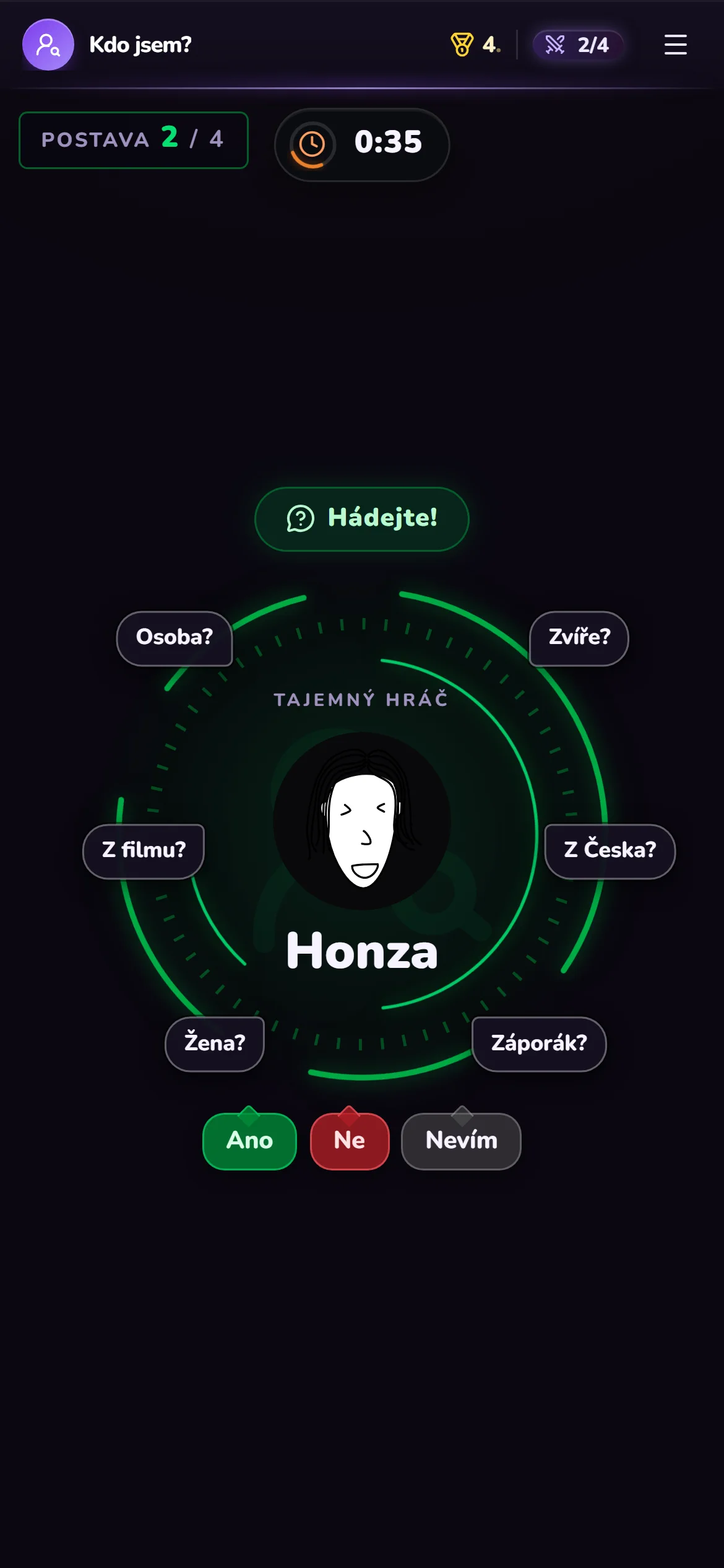 Ostatní odpovídají jen Ano, Ne nebo Nevím.