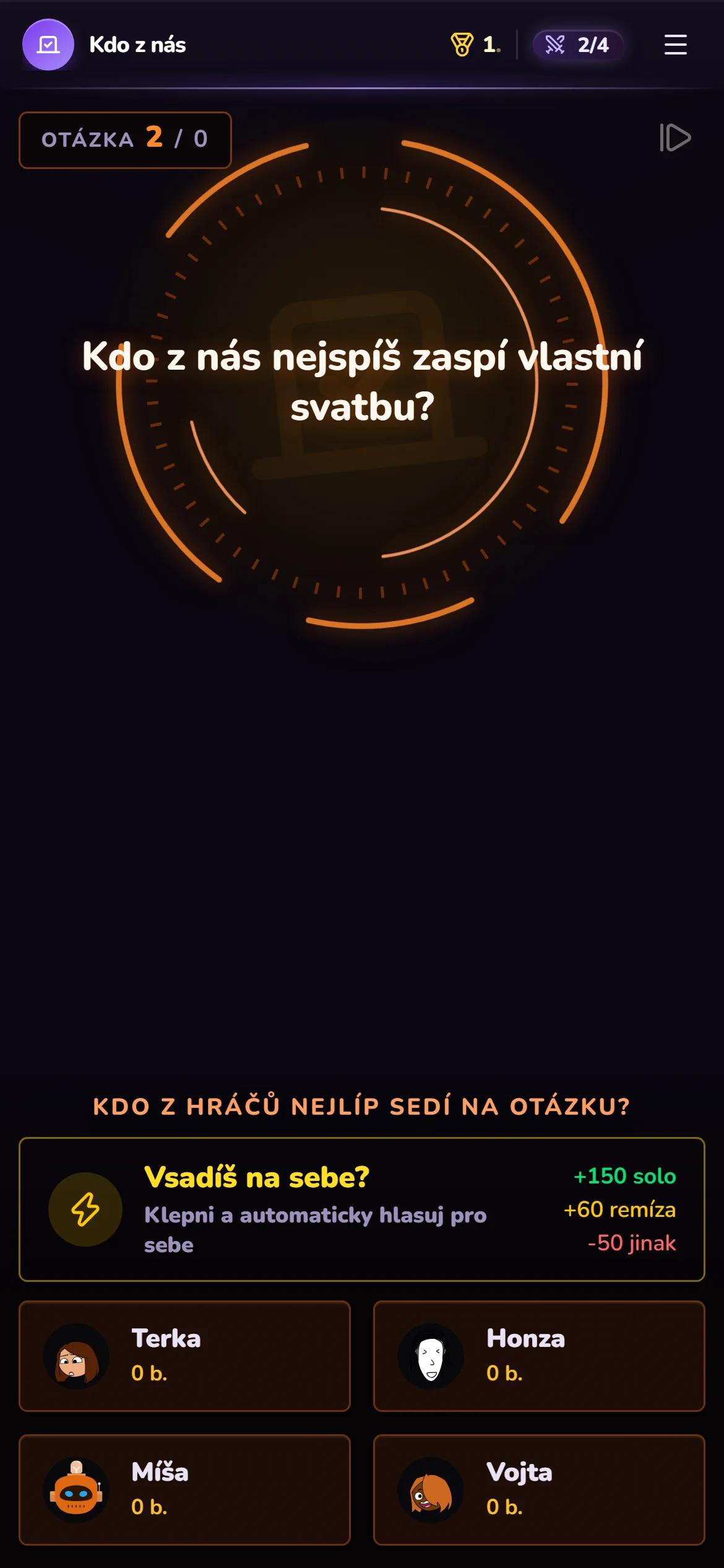 Ukázka hry Kdo z nás na mobilu