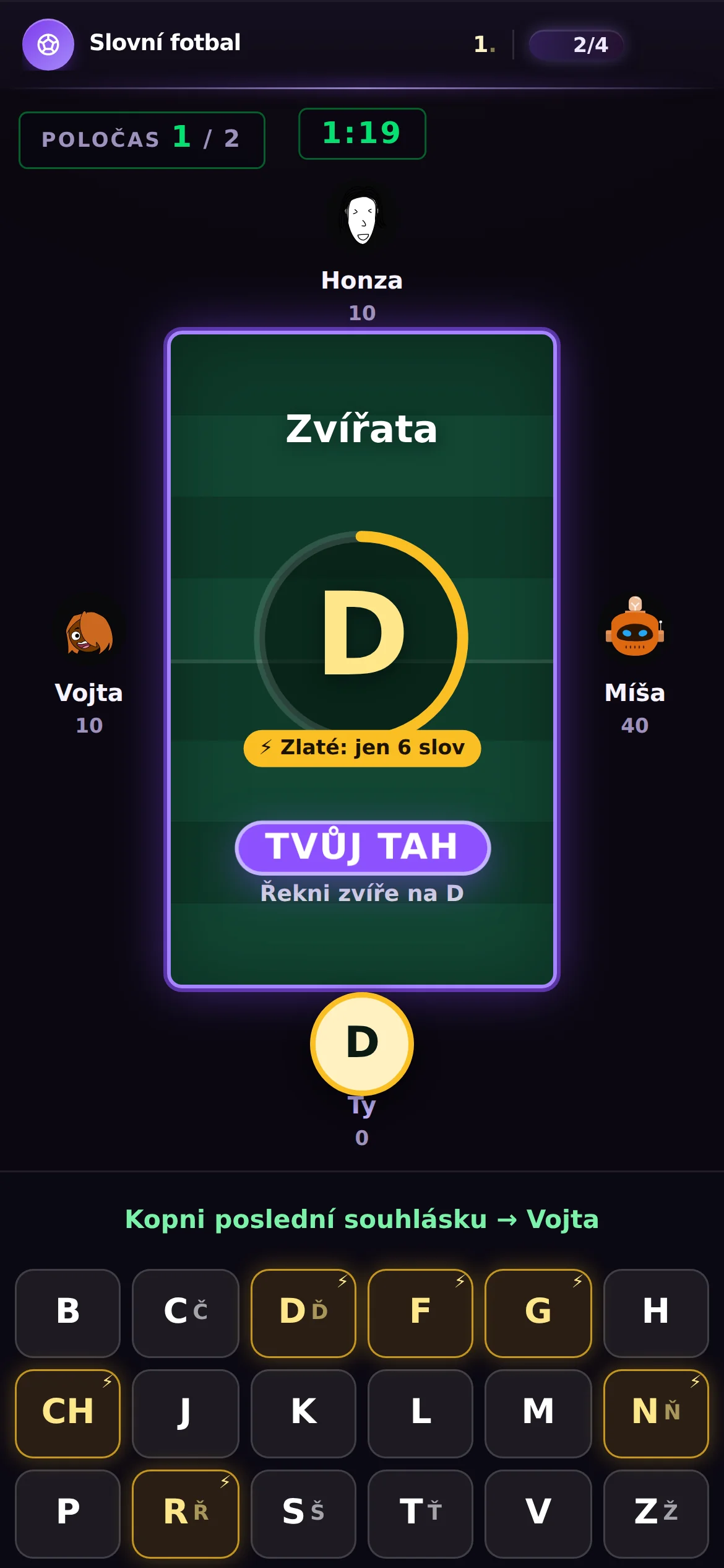 Ukázka hry Slovní fotbal na mobilu